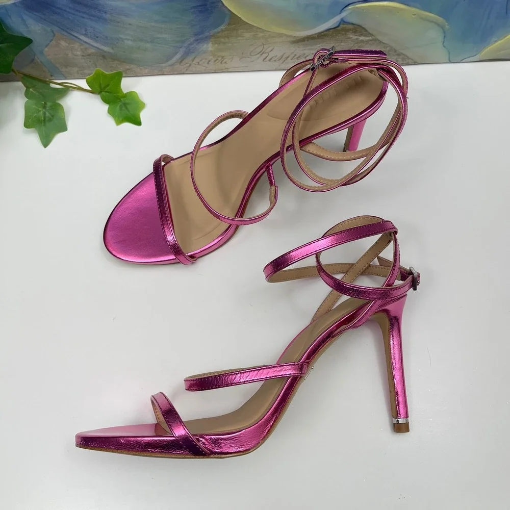 New Ted Baker‎ London Sophia Ankle Strap Sandal in Metallic Pink Size 8.5